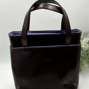 Longchamp Vintage Women’s Brown Leather Purple Lining Top Handle Shoulder Bag